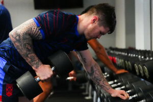 John Bateman training with England ahead of the first Ashes Test vs Australia. (SWpix)