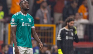 ISTANBUL, TURKEY - Tuesday, September 30, 2025: Liverpool's Ibrahima Konaté reacts to conceeding a penalty kick during the UEFA Champions League match between Galatasaray A.?. and Liverpool FC at the Ali Sami Yen Stadium. (Photo by David Rawcliffe/Propaganda)