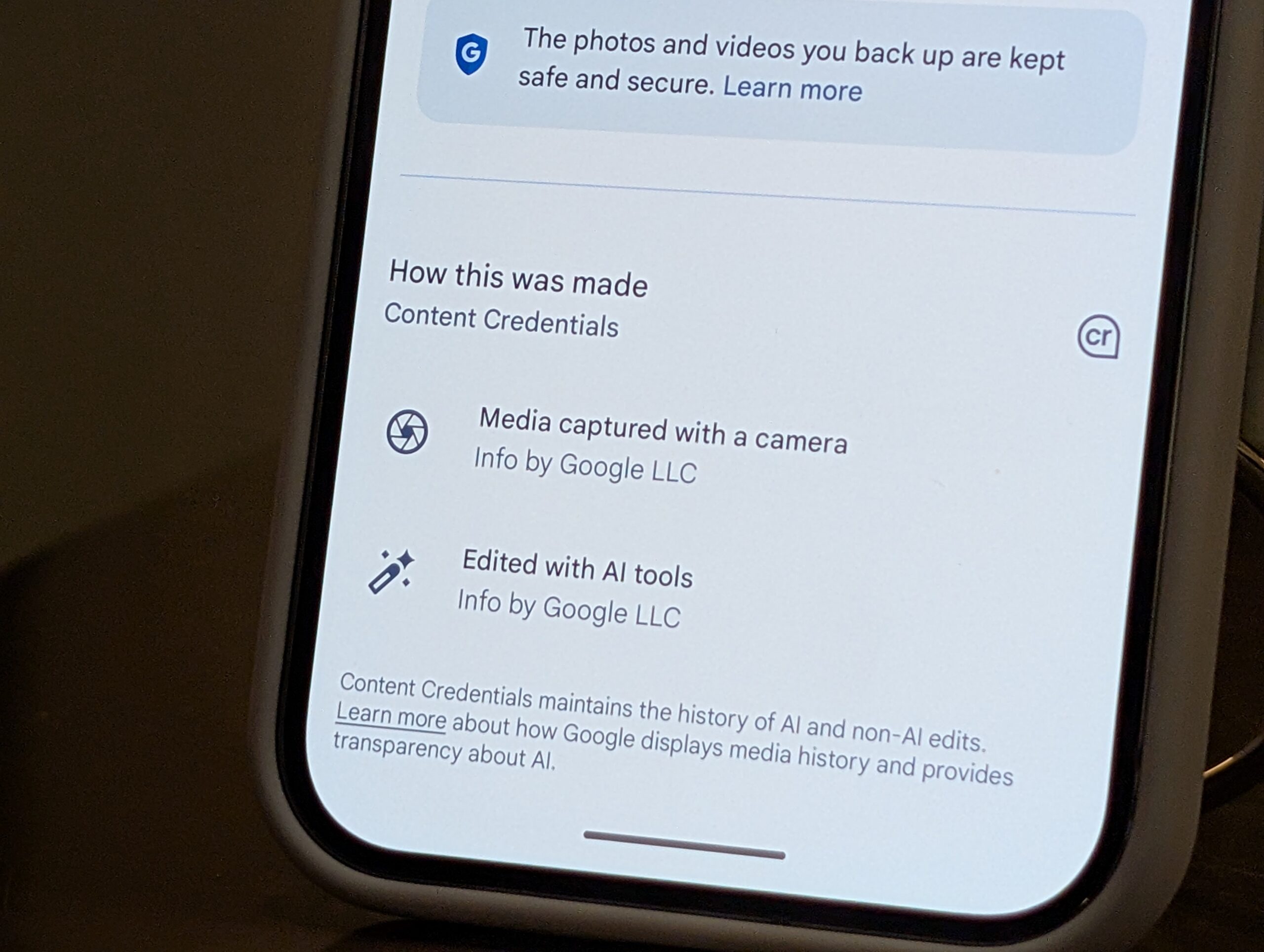Google Photos AI usage metadata