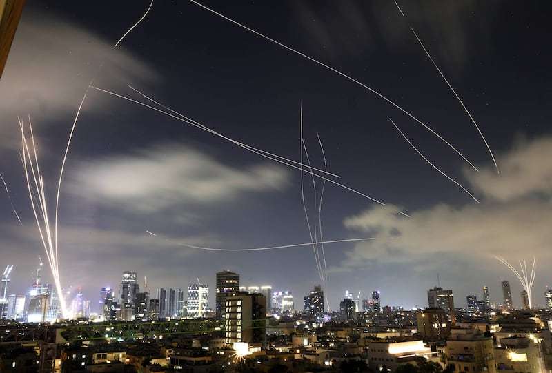 The Iron Dome, the Israeli air defence system, intercepts missiles fired from Iran, over Tel Aviv, Israel, in June. Photograph: Abir Sultan/ EPA