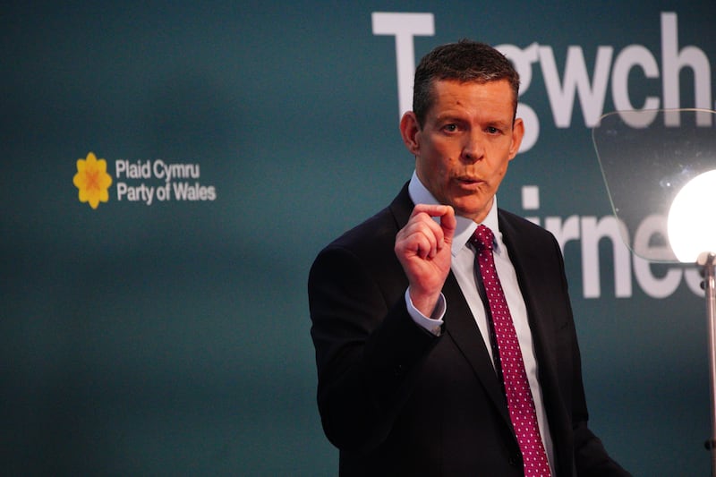 Leader of Plaid Cymru Rhun ap Iorwerth speaks during the party’s annual conference at the Principality Stadium in Cardiff