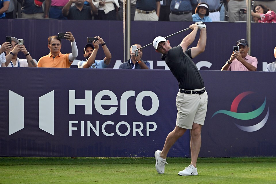 NEW DELHI, INDIA - OCTOBER 15: Rory McIlroy tees off from hole 1 during PRO-AM prior to the DP World India Championship 2025 at Delhi Golf Club on October 15, 2025 in New Delhi, India. (Photo by Prakash Singh/Getty Images)