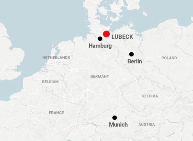 A map of Germany, pinpointing Lubeck