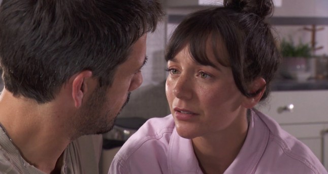 Cleo looks into Dodger's eyes in Hollyoaks