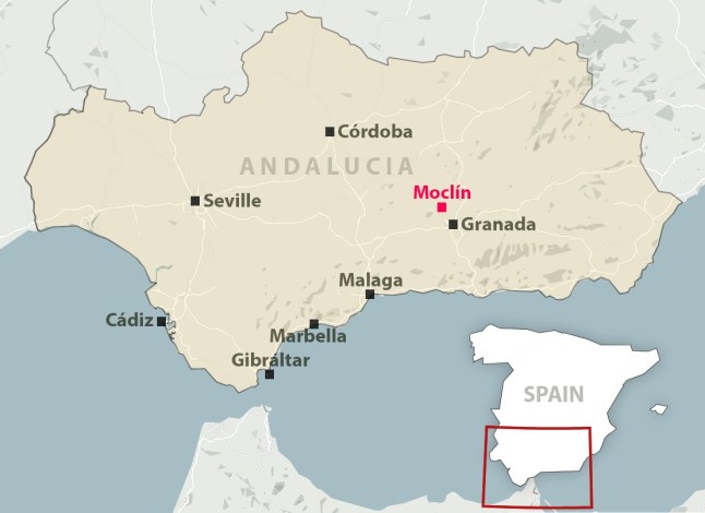 A map showing Moclin, near Granada, in southern Spain