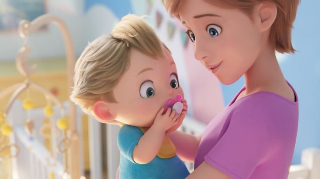 A mother holding her baby in the mystery Nintendo trailer