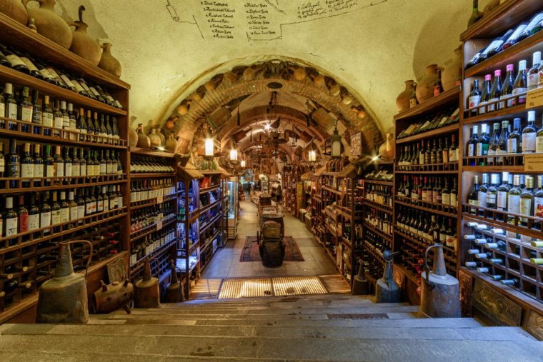 Tbilisi, Georgia - 8 October, 2022: Scenic view of wine cellar at Meidan Bazaar in Old Town of Tbilisi. The market is a popular tourist attraction of the Caucasus region