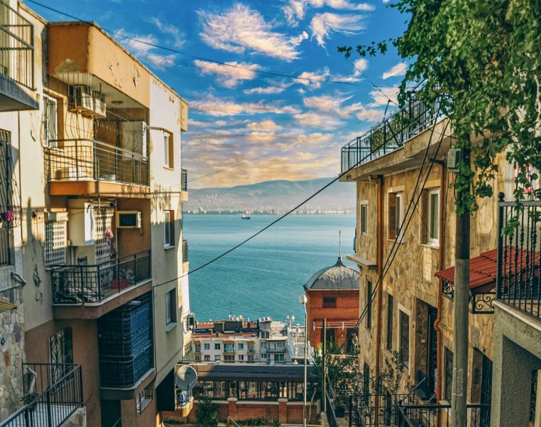 Street view in Izmir (Smyrna), Turkey. Aegean sea. Karatas streets, Konak