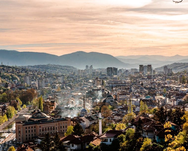 Sarajevo, the capital of Bosnia and Herzegovina. View of the city from the observation deck in spring.