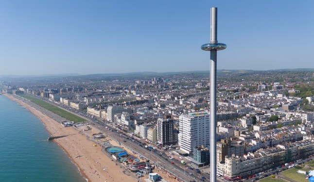 Drone photograph of the Brighton i360 observation tower.