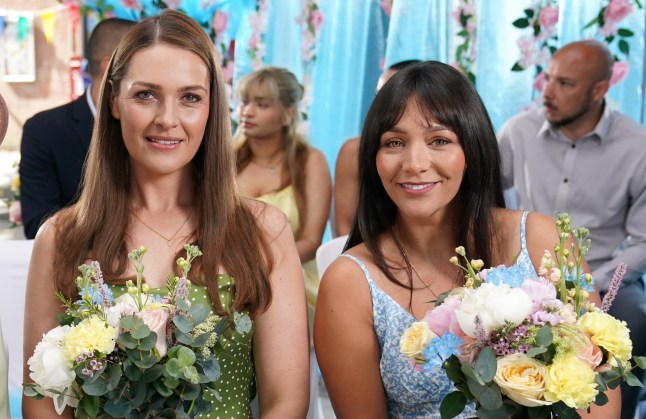 Cleo and Sienna at a wedding in Hollyoaks