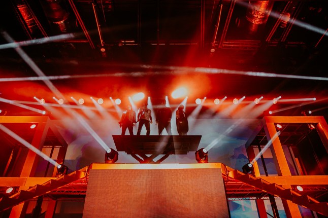 Jay McGuiness, Max George, Siva Kaneswaran and Nathan Sykes of The Wanted perform on stage at Motorpoint Arena Cardiff on March 09, 2022 in Cardiff, Wales.