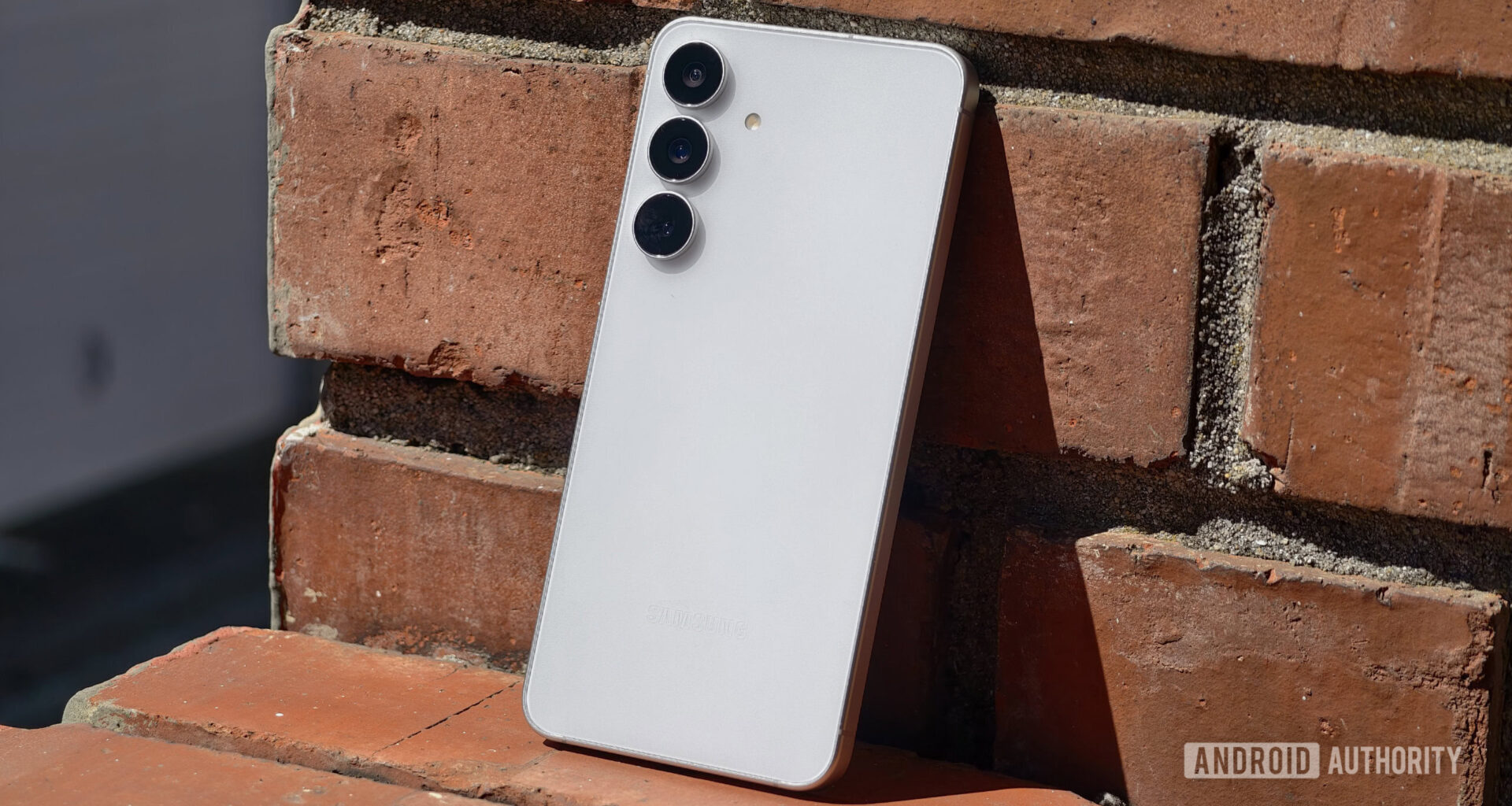 Samsung Galaxy S25 FE against wall showing back