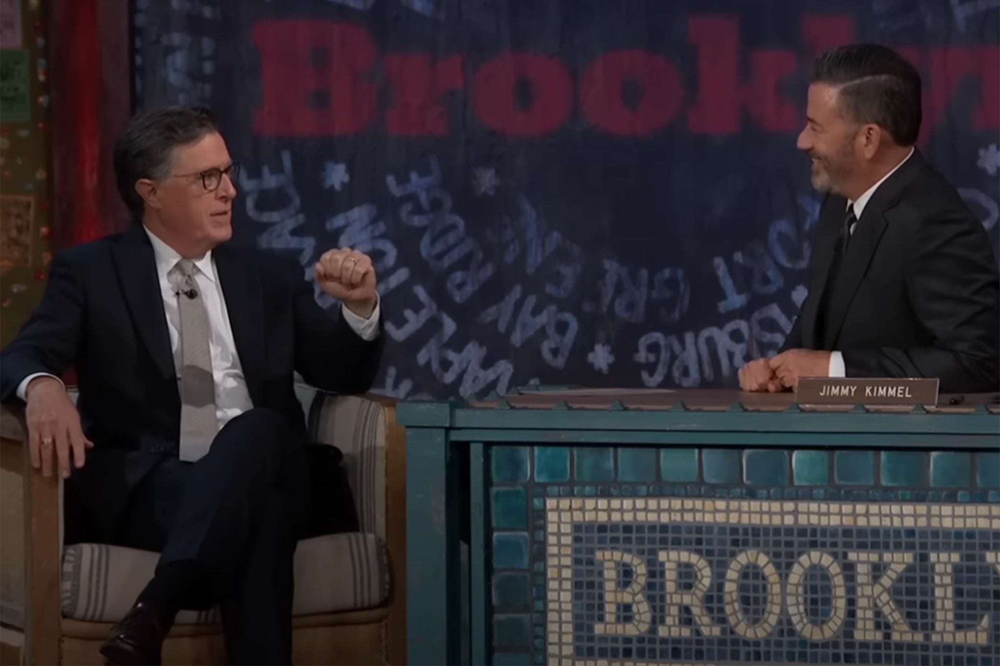 Stephen Colbert joined Kimmel on stage later in the program