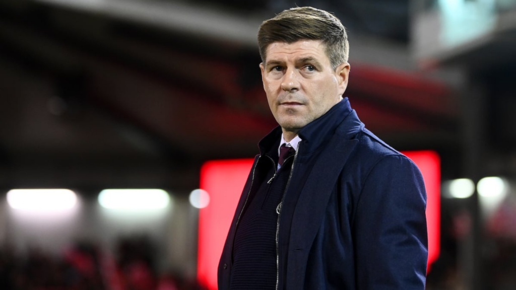 Steven Gerrard on the touchline while managing Aston Villa