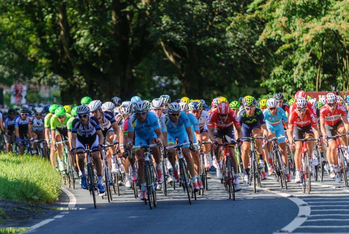 Harrogate, UK - July 5th 2014: Tour de France 2014 Grand Départ Yorkshire. Cyclists racing from Ripon to Harrogate