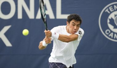 Brandon Nakashima in action ahead of th ATP Tokyo Open.