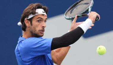 Lorenzo Musett in action ahead of the ATP Vienna Open.