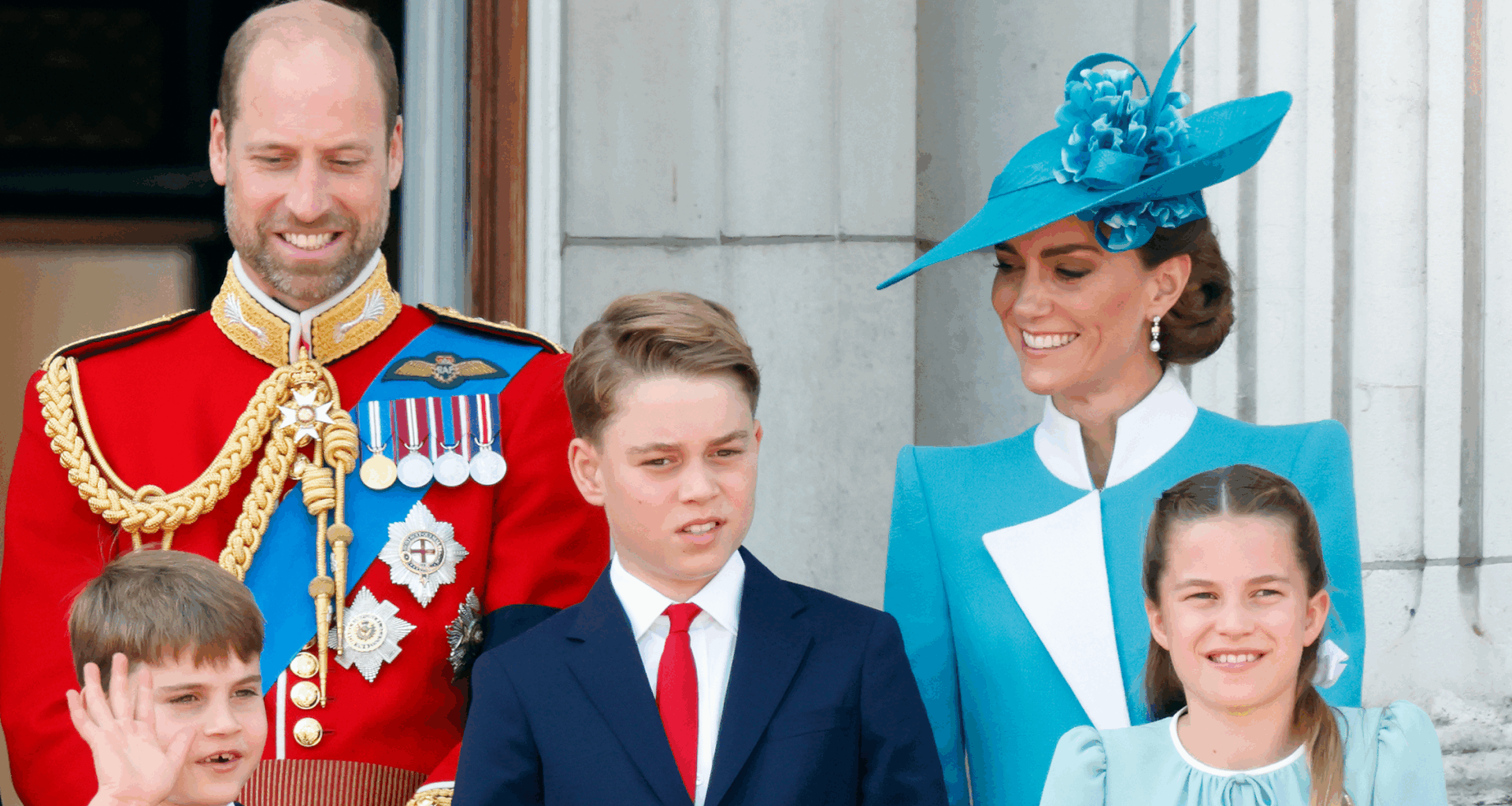 Prince William and Princess Kate with Prince George, Princess Charlotte and Prince Louis on the balcony of Buckingham Palace
