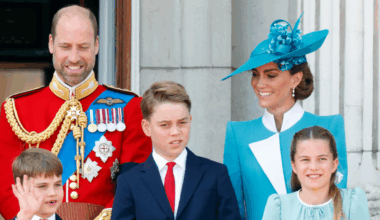 Prince William and Princess Kate with Prince George, Princess Charlotte and Prince Louis on the balcony of Buckingham Palace