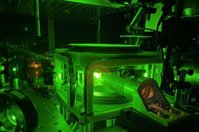 Science cell with tweezer forming objective lenses. Credit: Covey Lab. A new scalable approach to realize a quantum communication network based on ytterbium-171 atoms