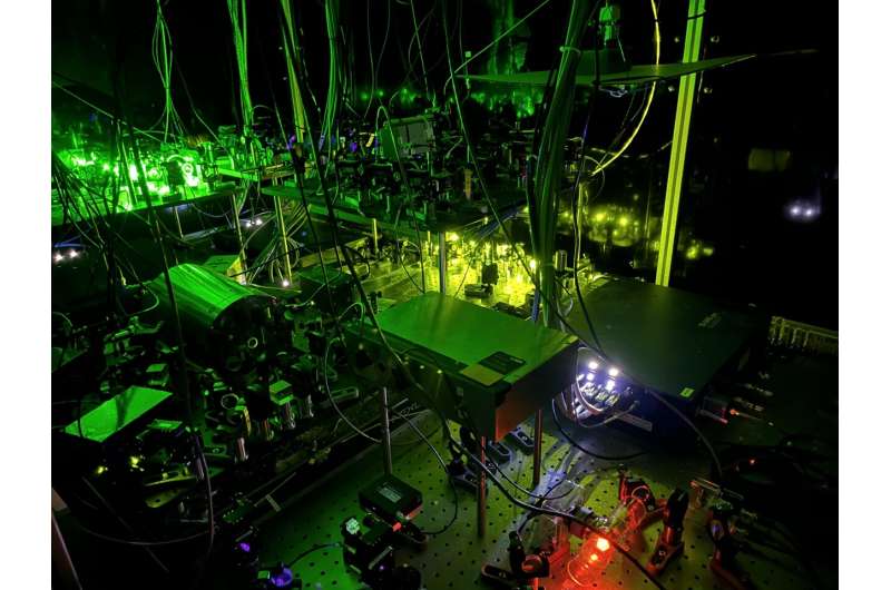 Laser preparation table. Credit: Covey Lab. A new scalable approach to realize a quantum communication network based on ytterbium-171 atoms