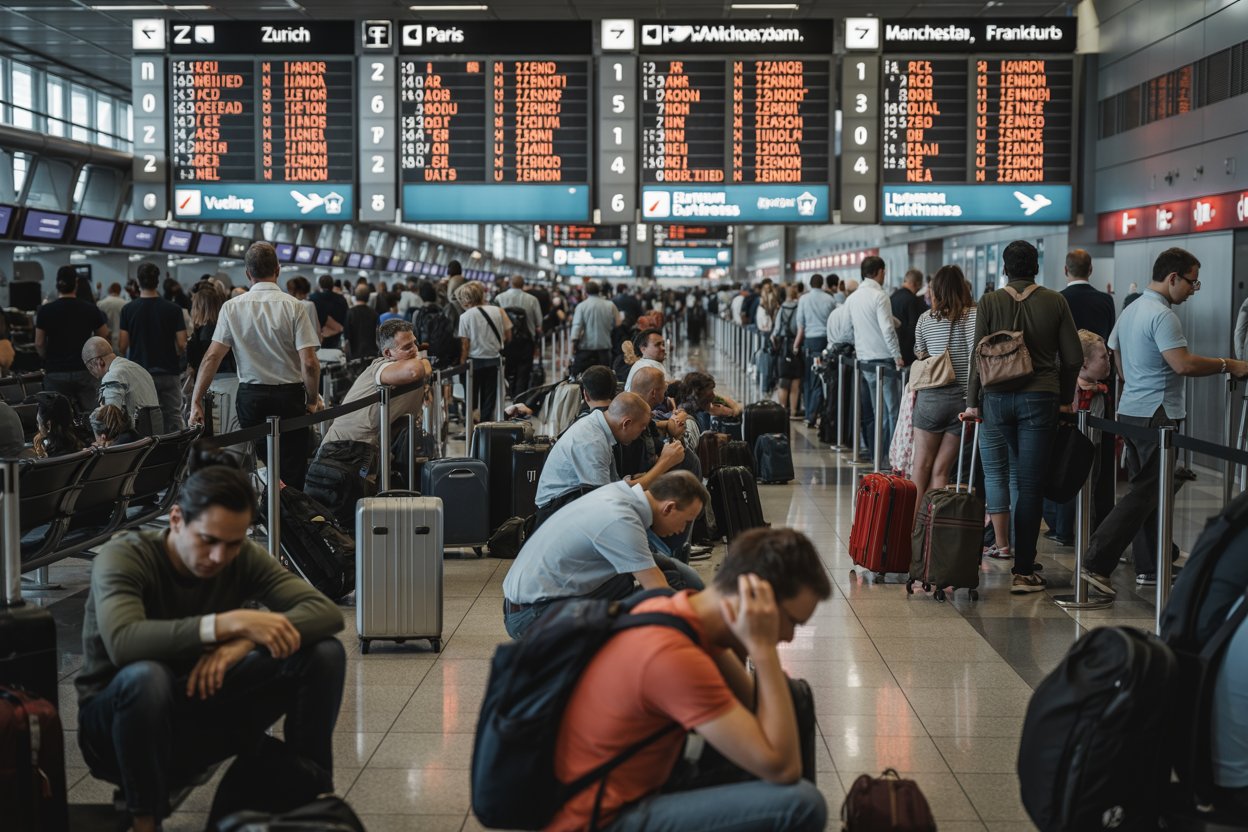 Thousands of travelers left isolated across switzerland, france, netherlands, spain, uk, germany as helvetic, air france, klm, vueling, british, lufthansa face 61 flight cancellations and 1503 delays across zurich, paris, amsterdam, barcelona, manchester, frankfurt