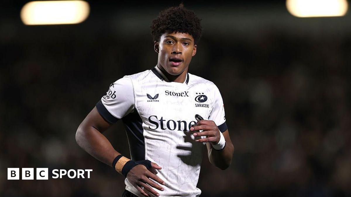 Noah Caluori wearing a white Saracens shirt