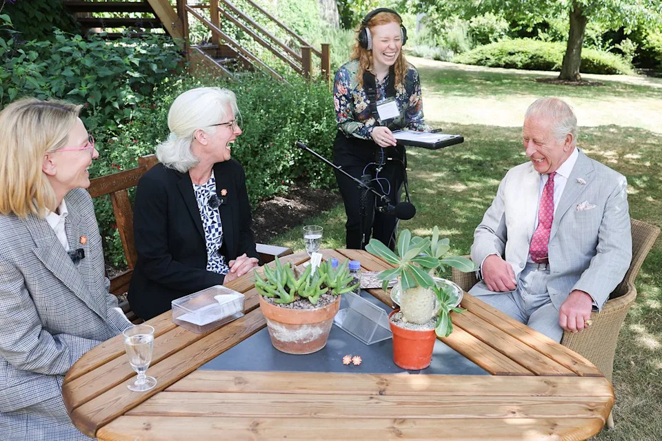 Chris Jackson/Getty Cate Blanchett, Dr. Elinor Breman and King Charles around the table at Windsor in July 2025