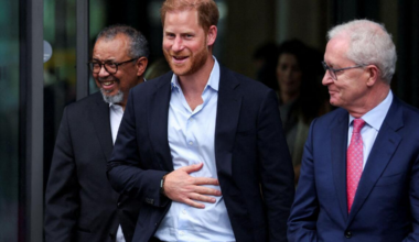 Britain's Prince Harry, Duke of Sussex reacts as he departs the Centre for Blast Injury Studies, at the Imperial College in London, on September 10, 2025. (Photo by Suzanne Plunkett / POOL / AFP)