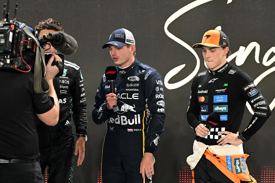 Max Verstappen and Oscar Piastri are interviewed.
