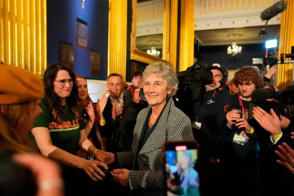 Independent candidate Catherine Connolly arriving at Dublin Castle for the count at Dublin Caste in Ireland's presidential election to replace Michael D Higgins, who has served the maximum two seven-year terms. Picture date: Saturday October 25, 2025. PA Photo. Photo credit should read: Niall Carson/PA Wire