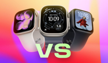 Three models of Apple Watches with "vs" below them.
