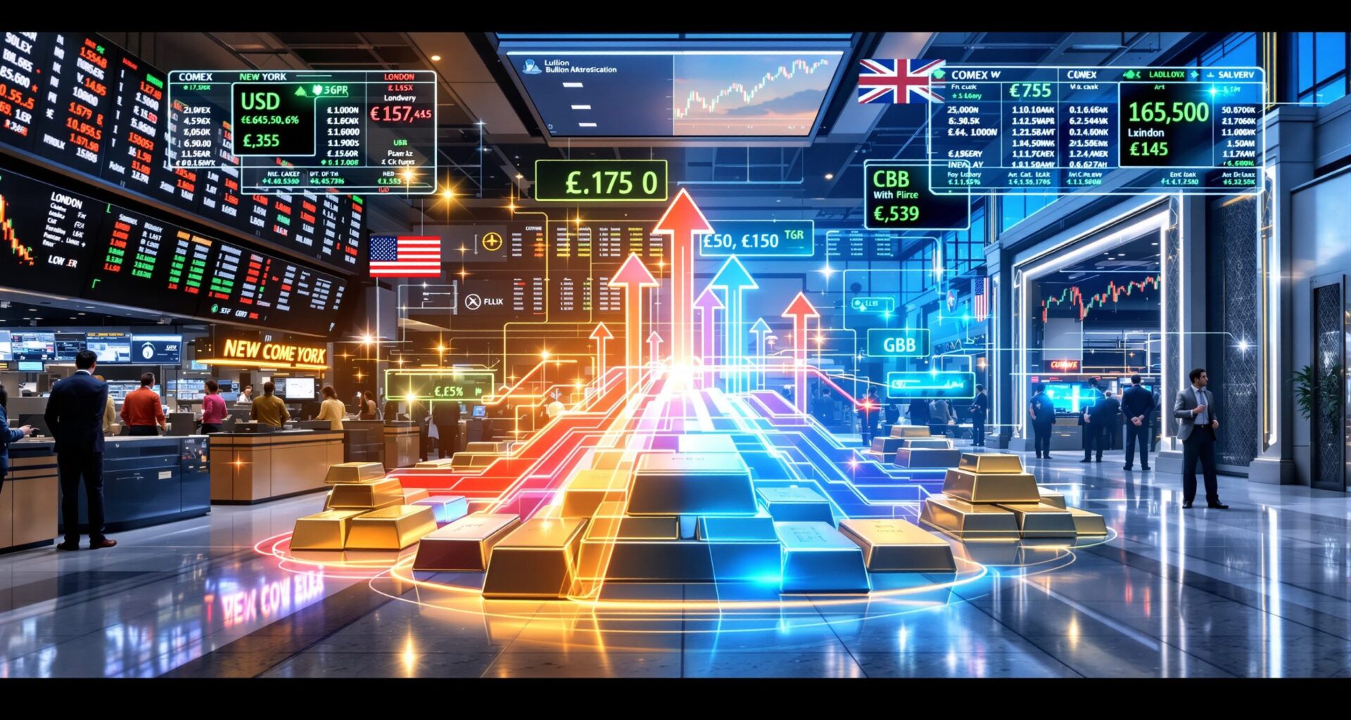 Stock exchange illustrating New York to London silver arbitrage.