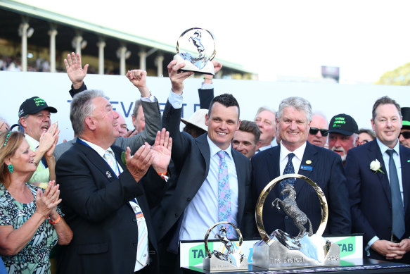 Trainer Joe Pride after winning The Everest in 2023 with Think About It.