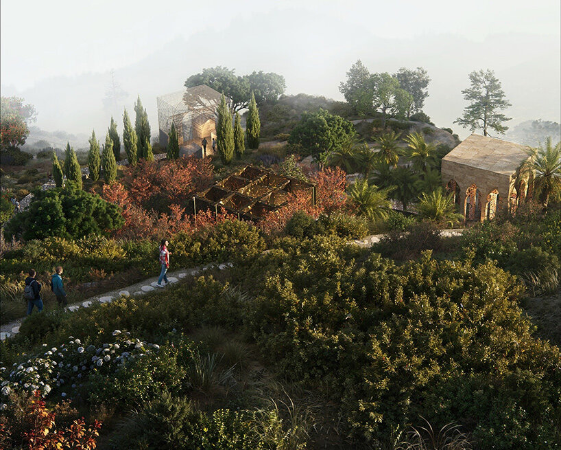 bjarke ingels group to scatter symbolic stone pavilions across tirana hillside