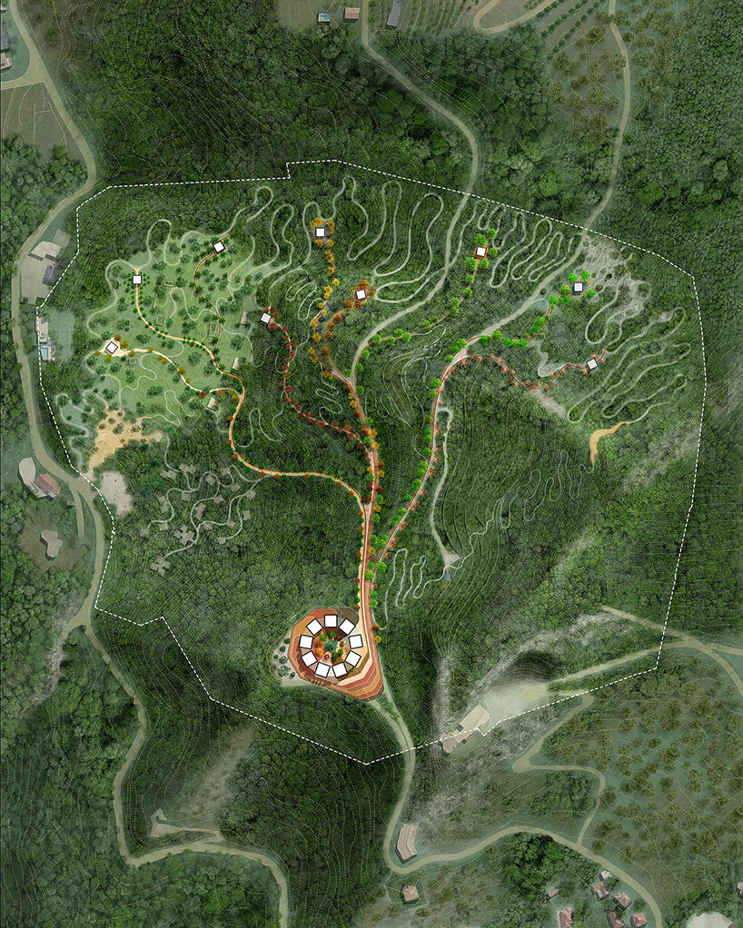 bjarke ingels group to scatter symbolic stone pavilions across tirana hillside