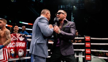 Conor McGregor and Dave Feldman embrace at BKFC 82