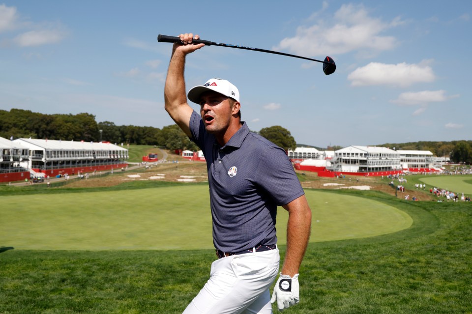 Bryson DeChambeau celebrates during the Ryder Cup