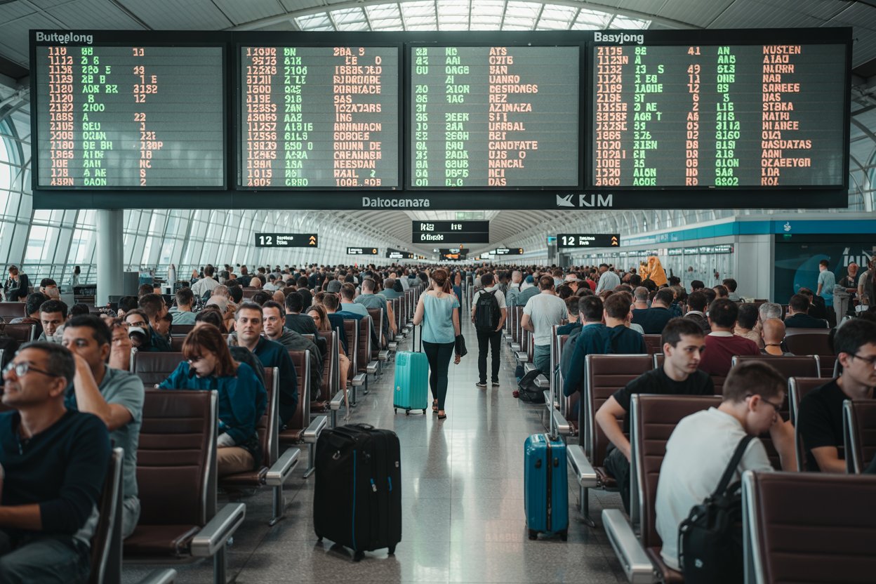 Thousands of travelers stranded in europe as vueling, lufthansa, easyjet, air france, sas, klm face 56 flight cancellations and 2092 delays, disrupting travel across spain, germany, uk, france, denmark, netherlands including barcelona, munich, london, paris, copenhagen, amsterdam