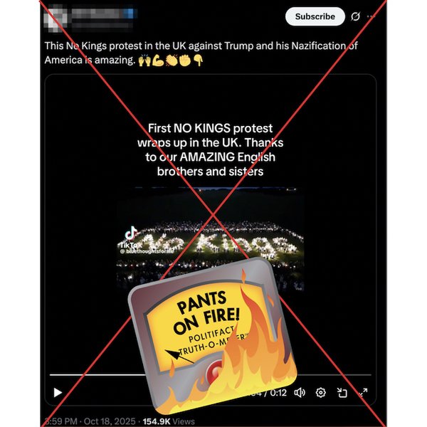 Video that supposedly shows ‘No Kings’ protest in the United Kingdom isn’t real; it’s AI