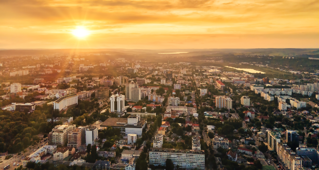 Aerial drone view of Chisinau downtown