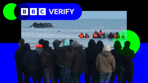 Getty Images A BBC Verify-branded photo of migrants in Calais. 