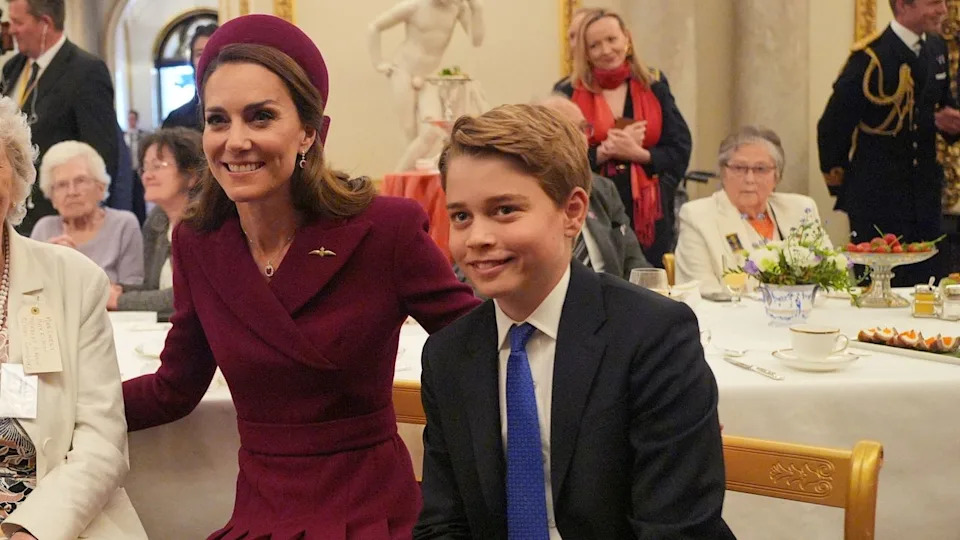  Prince George of Wales and Catherine, Princess of Wales join Second World War veterans and their families at a tea party in Buckingham Palace on May 5, 2025. 