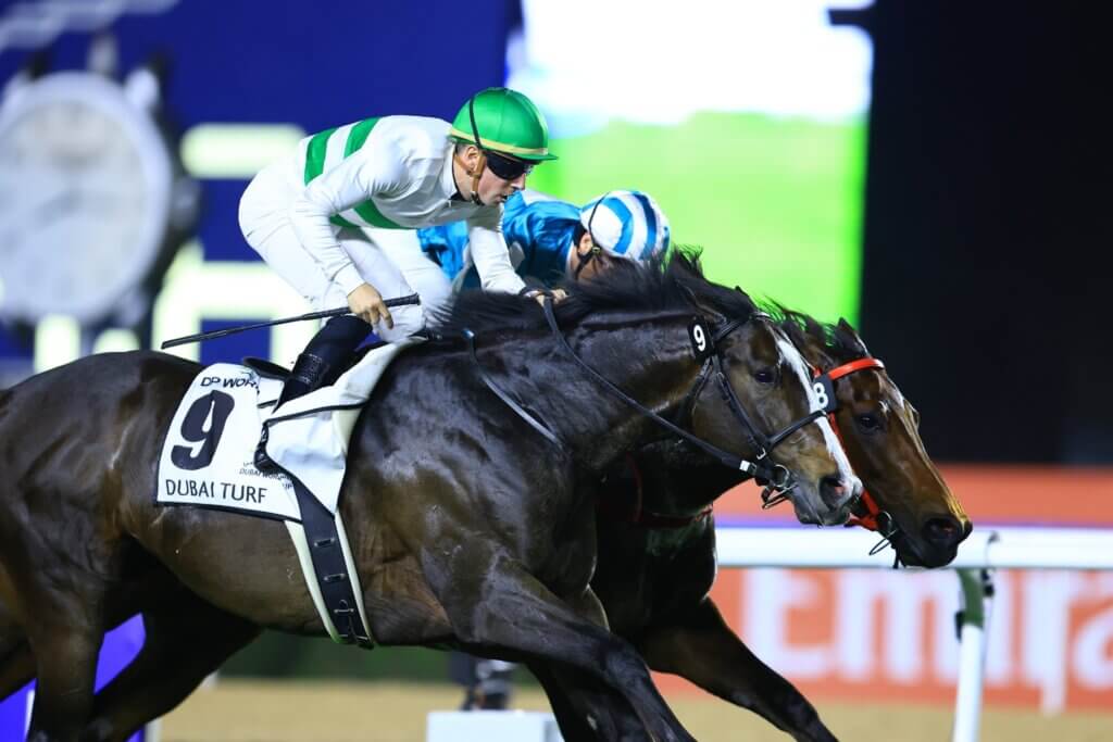 Cristian Demuro wins the G1 Dubai Turf on Soul Rush