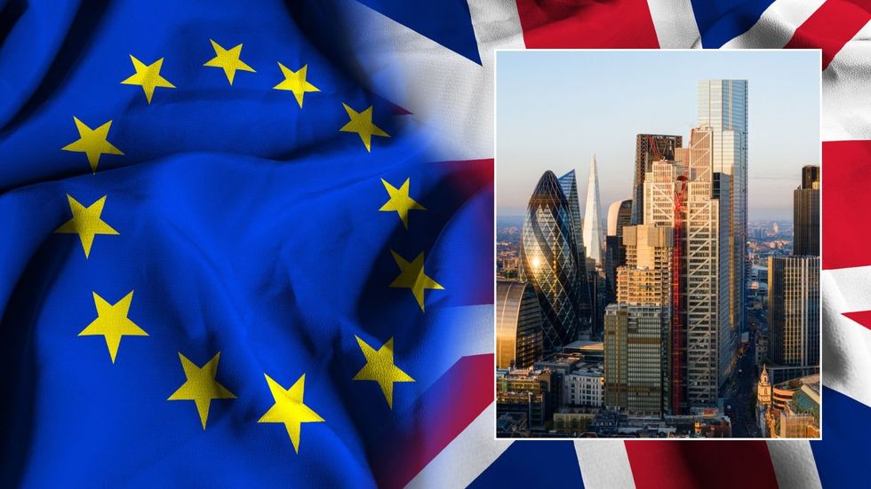 EU and UK flags, City of London