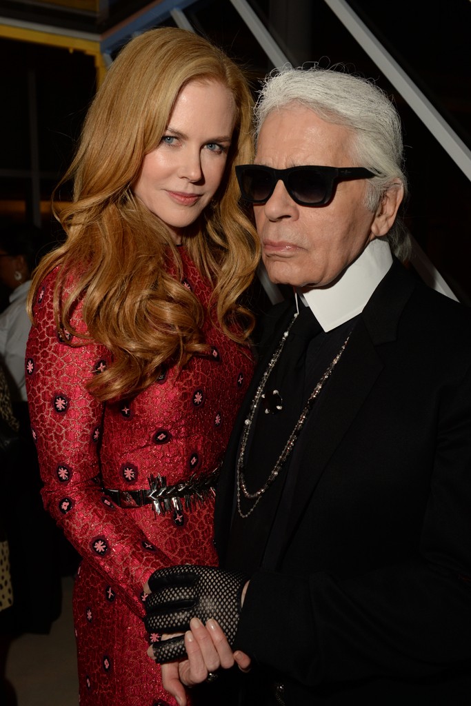 Nicole Kidman in Louis Vuitton with Karl Lagerfeld at the Louis Vuitton Celebrating Monogram dinner.