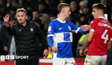 Phil Parkinson gives instructions to his players from the touchline during Wrexham's game against Birmingham City last season