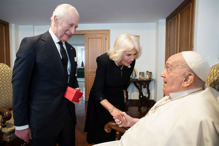 Pope Francis met privately with King Charles and Queen Camilla on April 9.
