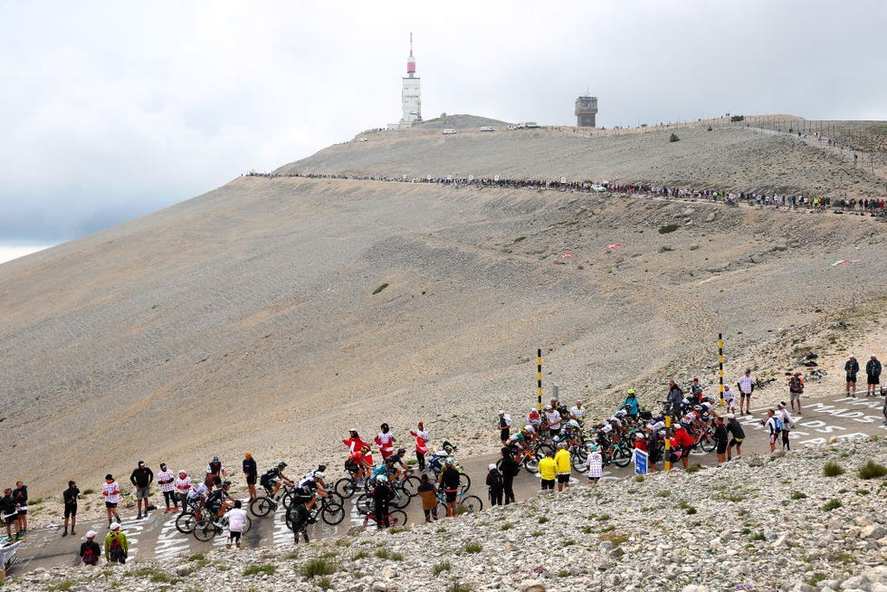 108th Tour de France 2021 - Stage 11 malaucene, france july 07: the peloton passing through mont ventoux (1910m) mountain landscape during the 108th tour de france 2021, stage 11 a 198,9km km stage from sorgues to malaucène / fog / public / fans / @letour / #tdf2021 / on july 07, 2021 in malaucene, france. (photo by michael steele/getty images)